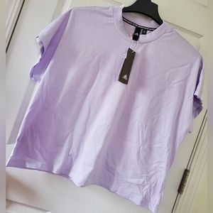 Adidas Women Purple Lavender 3 white stripe T-Shirt Tee Size XL